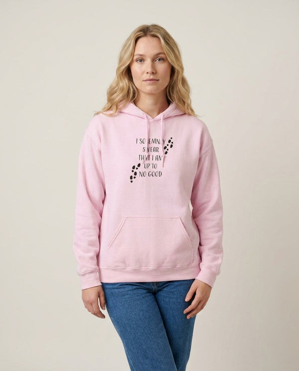 I Solemnly Swear Hoodie — Pink Front, worn