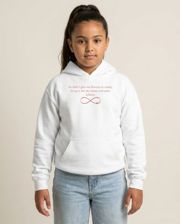 Infinity - TSITP Kids Hoodie — White Front, worn