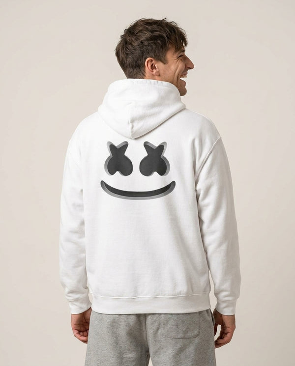 White Helmet DJ Helmet Hoodie — White Back, worn