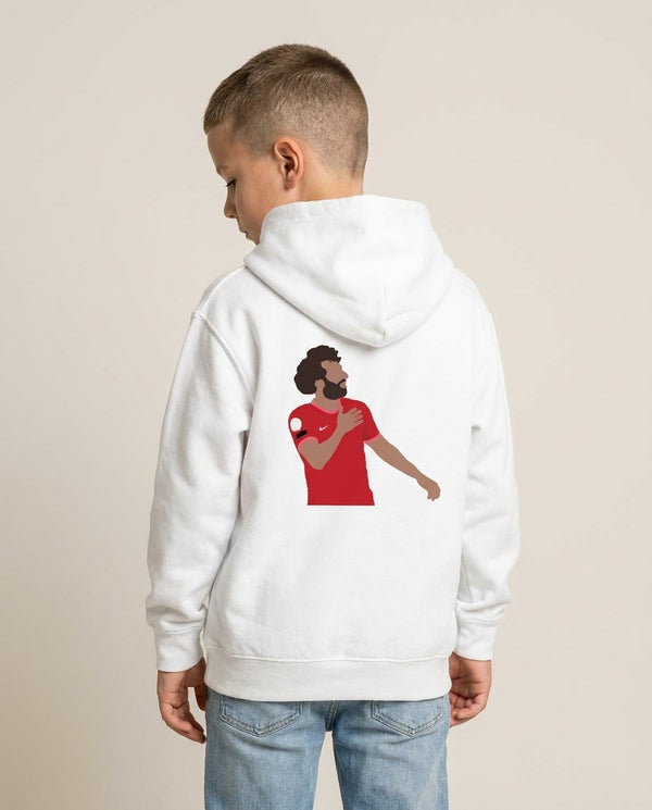 Salah - Football Kids Hoodie — White Back, worn