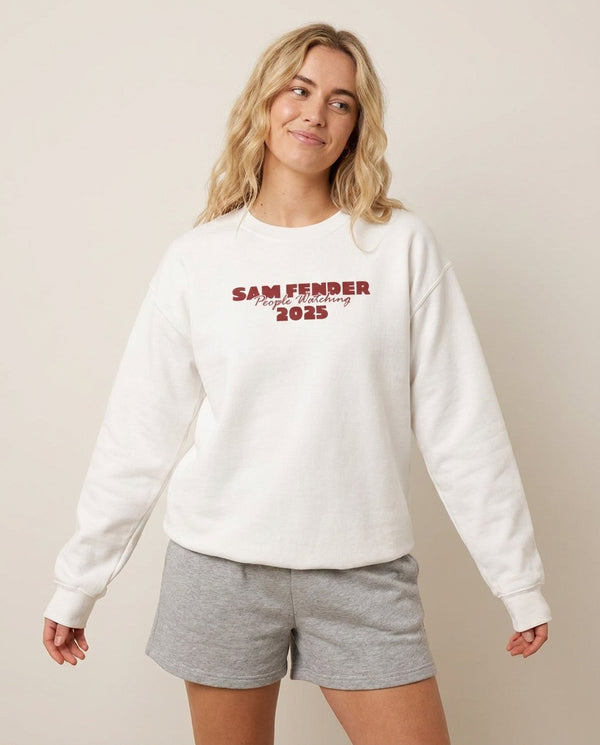 Stripes People Watching 2025 Sweatshirt — White Front, worn