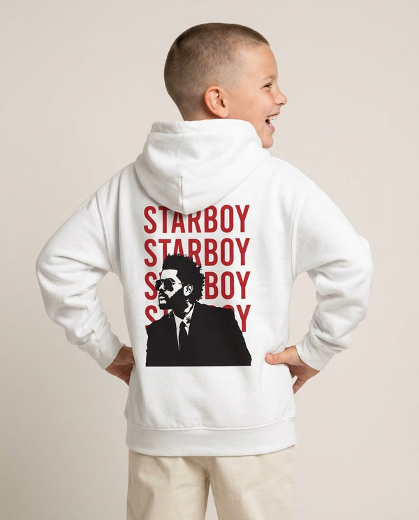 Starboy Singer Kids Hoodie — White Back, worn