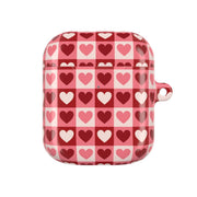 Pink Tartan Love Hearts Pattern AirPods Case 1