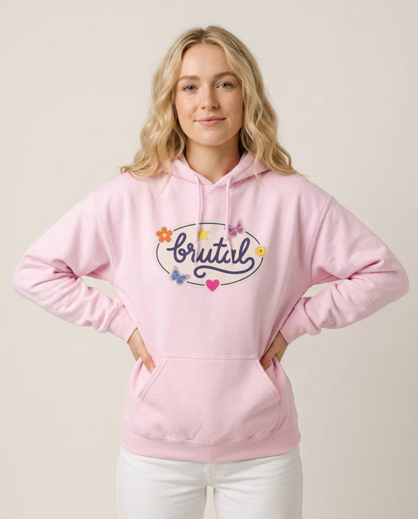 Brutal Hoodie Pink Front, worn