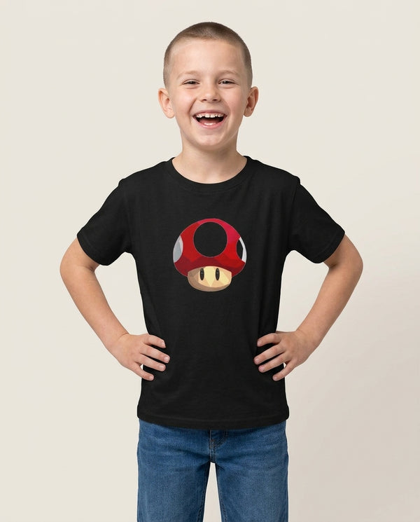 Toad - Mario Kids T-Shirt — Black Front, worn