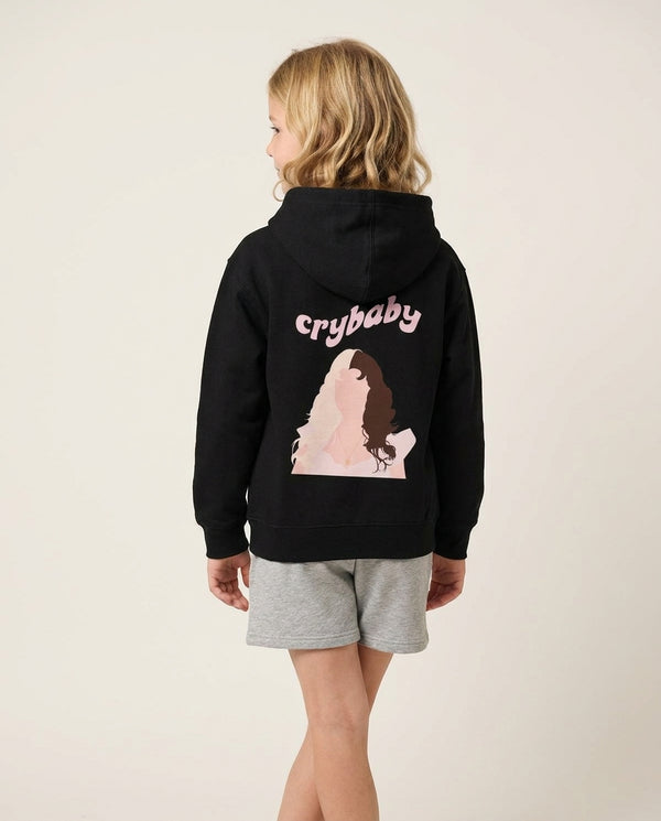 Crybaby Kids Hoodie — Black Back, worn