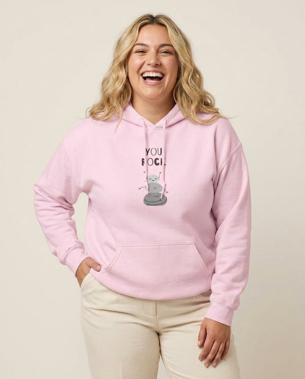You Rock Hoodie — Pink Front, worn