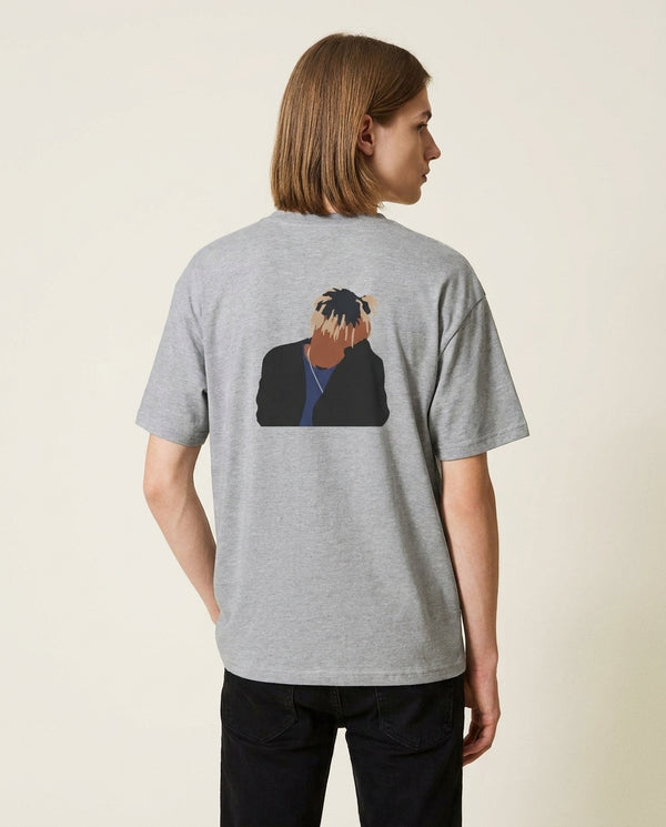 Sad - Juice T-Shirt — Grey Back, worn