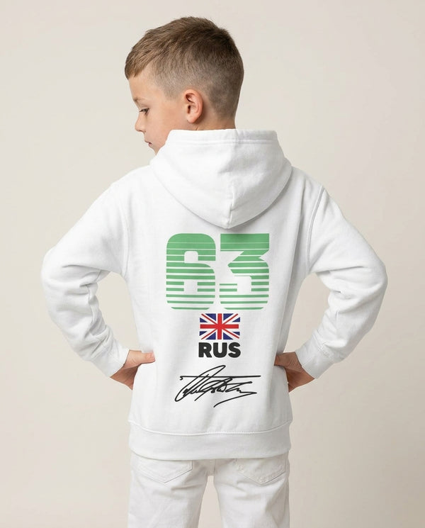Russell - F1 Kids Hoodie — White Back, worn