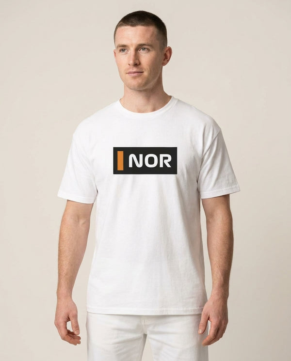 NOR T-Shirt White Front, worn