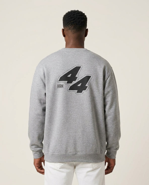 Dark Red Retro 44  Sweatshirt — Grey Back, worn
