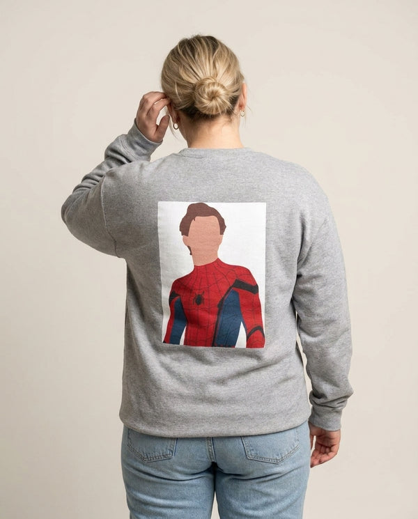 Spiderman Sweatshirt — Grey Back, worn