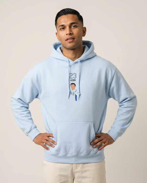 Albon 2026 Hoodie — Blue Front, worn