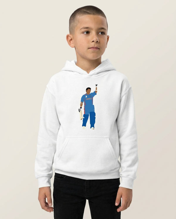 Tendulkar - Cricket Kids Hoodie — White Front, worn