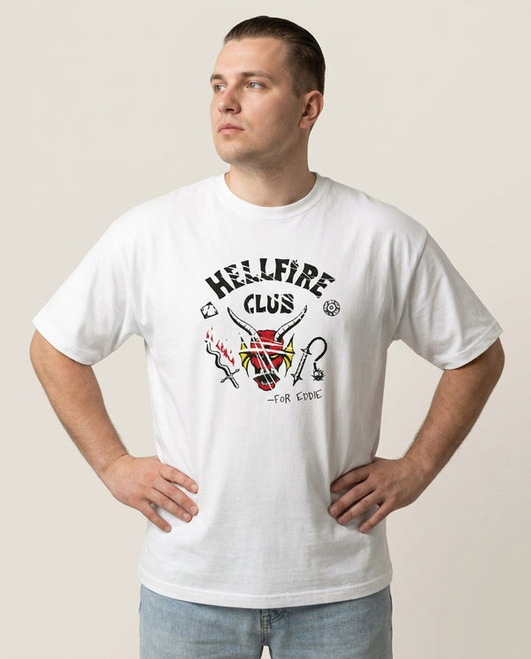 Torn Hellfire Club T-Shirt — White Front, worn
