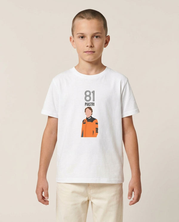 Piastri 2026 Kids T-Shirt — White Front, worn
