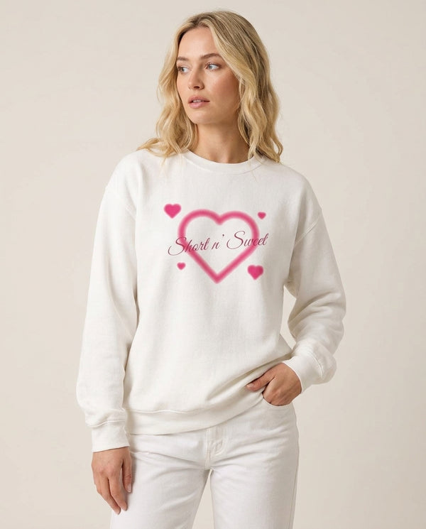 Short N' Sweet Sweatshirt — White Front, worn