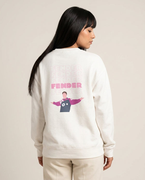 Fender Pink Sports Jersey Sweatshirt — White Back, worn