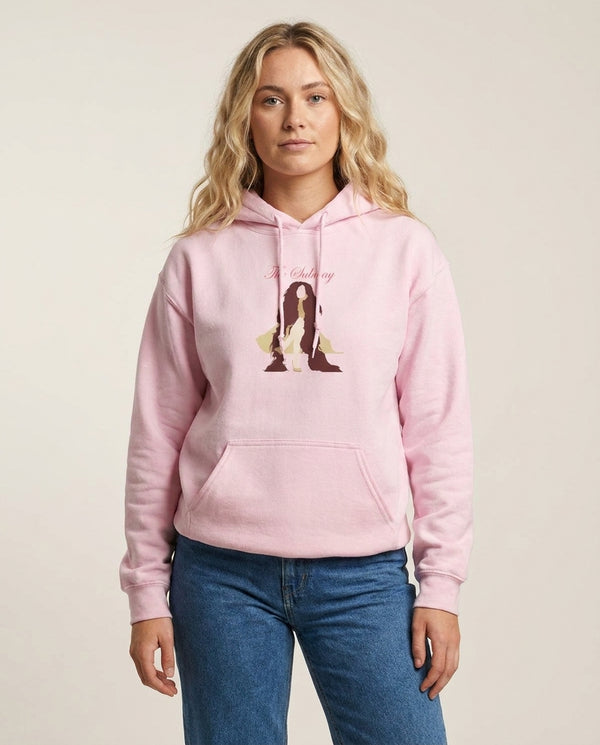 Subway Orange Hoodie — Pink Front, worn