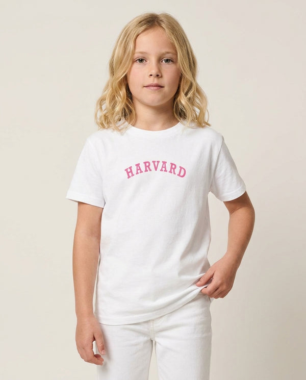 Ivy League Pink Kids T-Shirt — White Front, worn