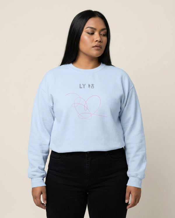 LY Heart - K Pop Sweatshirt — Blue Front, worn