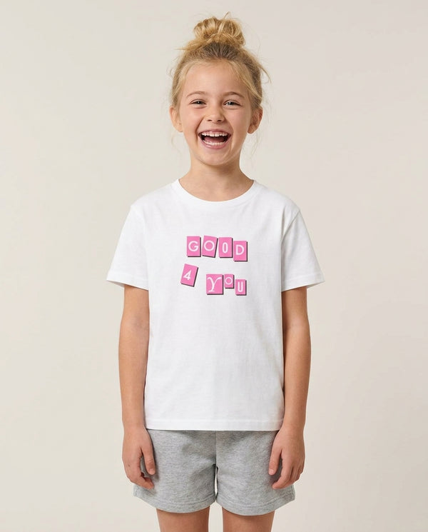 Well Good For You - Olivia Kids T-Shirt — White Front, worn