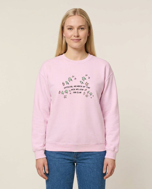 Official Member Of The Nick Nelson Fan Club - Heart TV Sweatshirt — Pink Front, worn