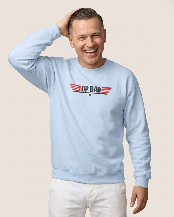 Top Dad- Fathers Day Sweatshirt — Blue Front, worn