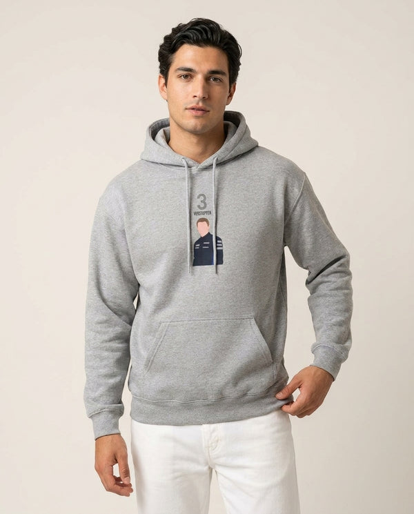 Verstappen 2026 Hoodie — Grey Front, worn