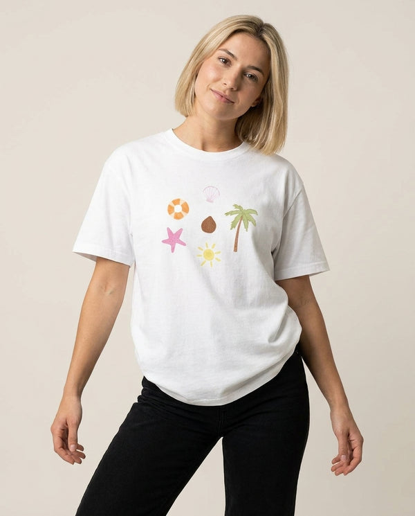 Summer Essentials T-Shirt — White Front, worn