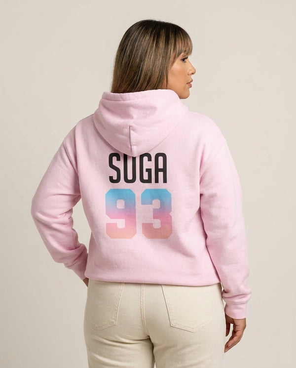 Suga 93 Hoodie — Pink Back, worn