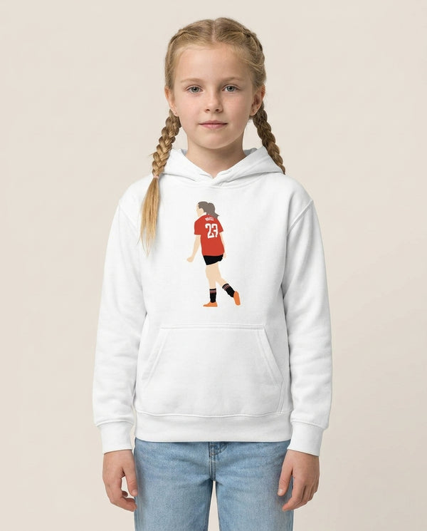 Russo - Womens World Cup Kids Hoodie — White Front, worn
