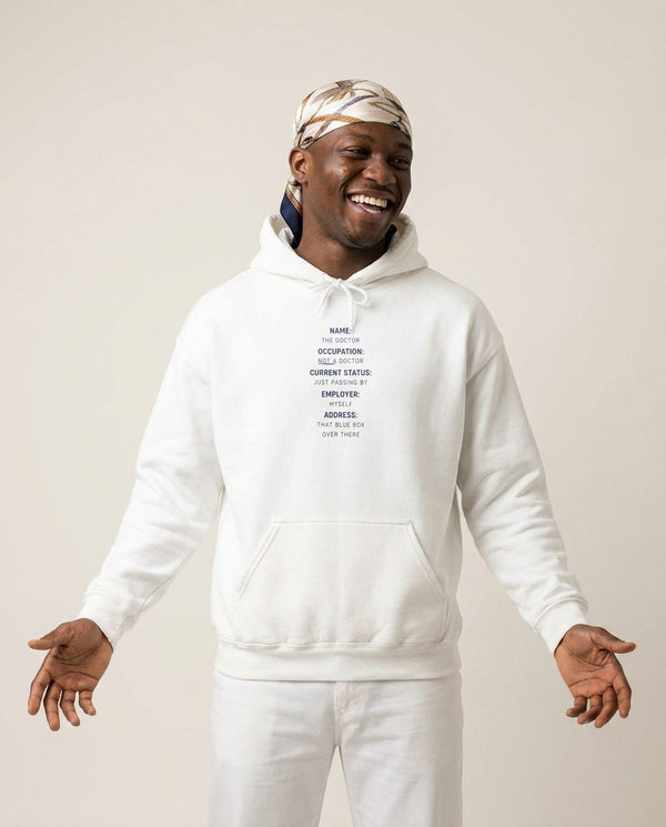 Name And Occupation - Doctor Who Hoodie — White Front, worn