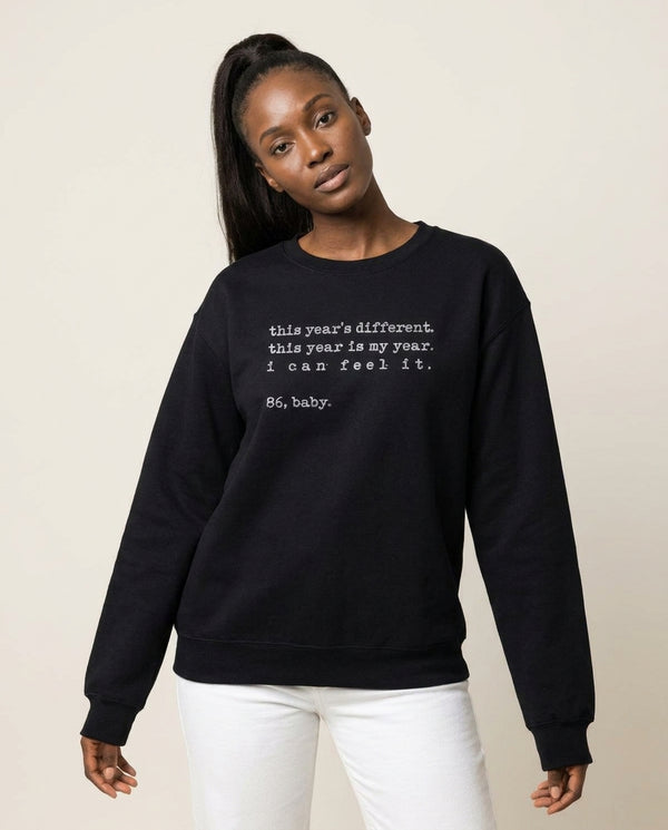 This Year's Different - Eddie Munson Stranger Sweatshirt — Black Front, worn
