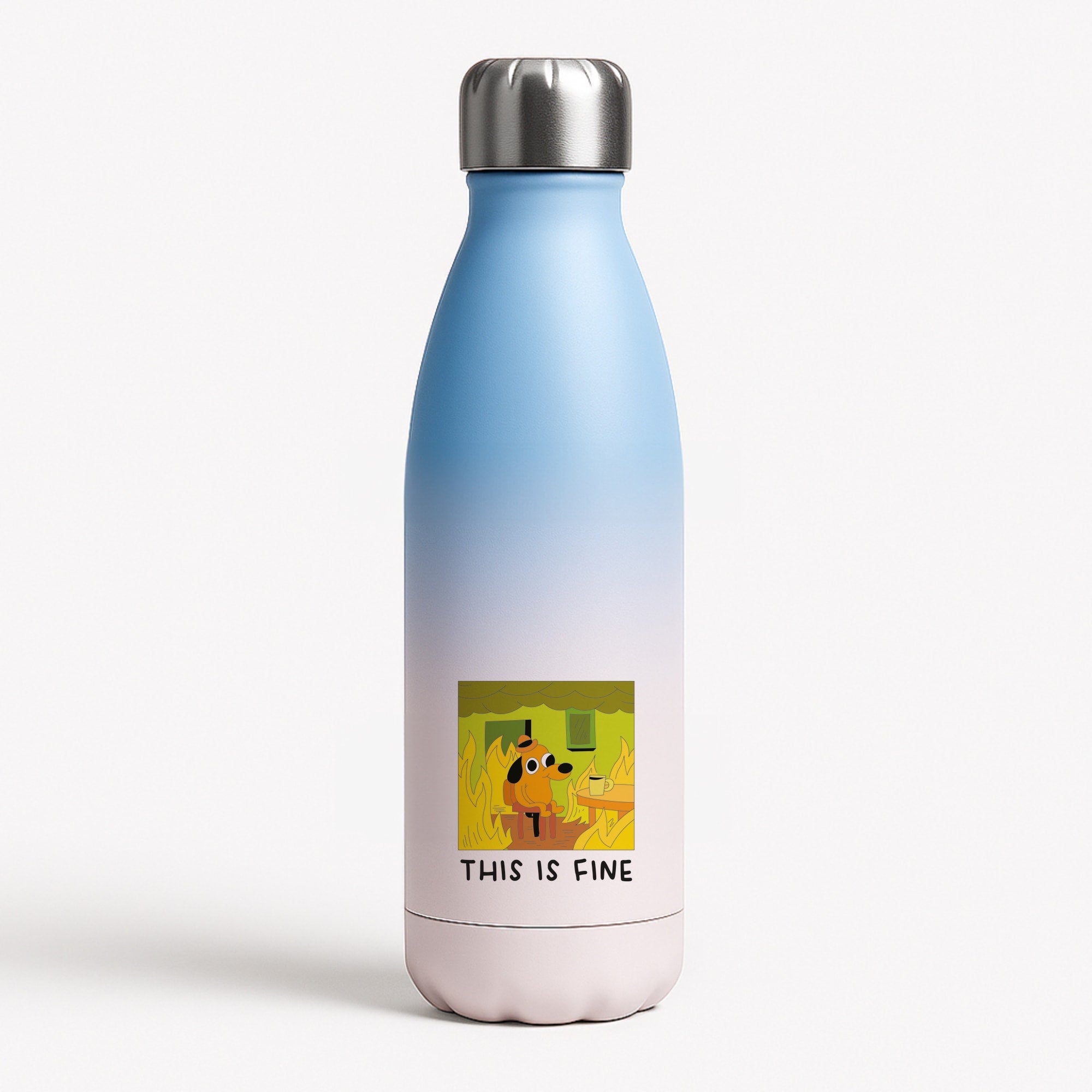 This Is Fine - Memes Blue Water Bottle
