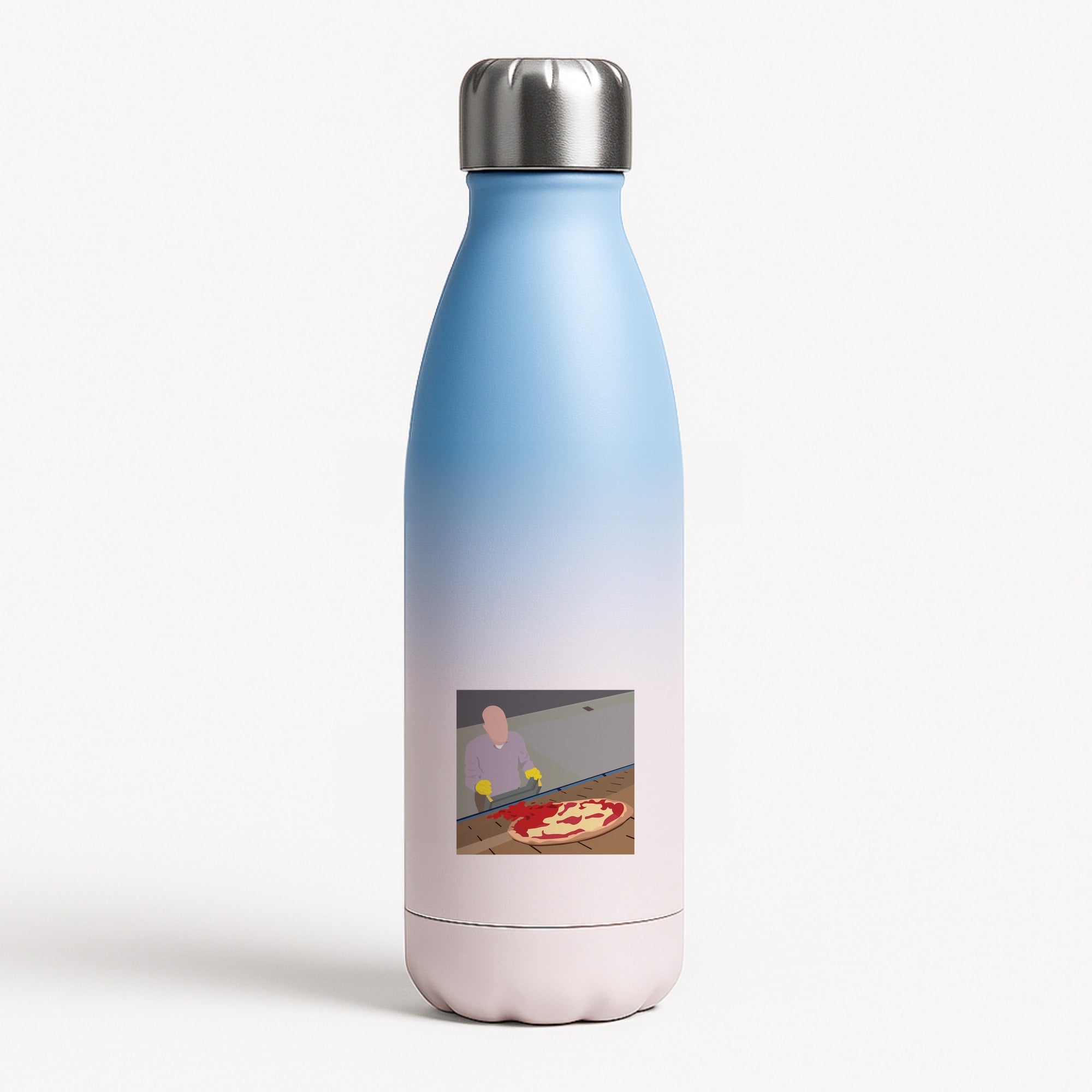 Pizza On The Roof Blue Water Bottle