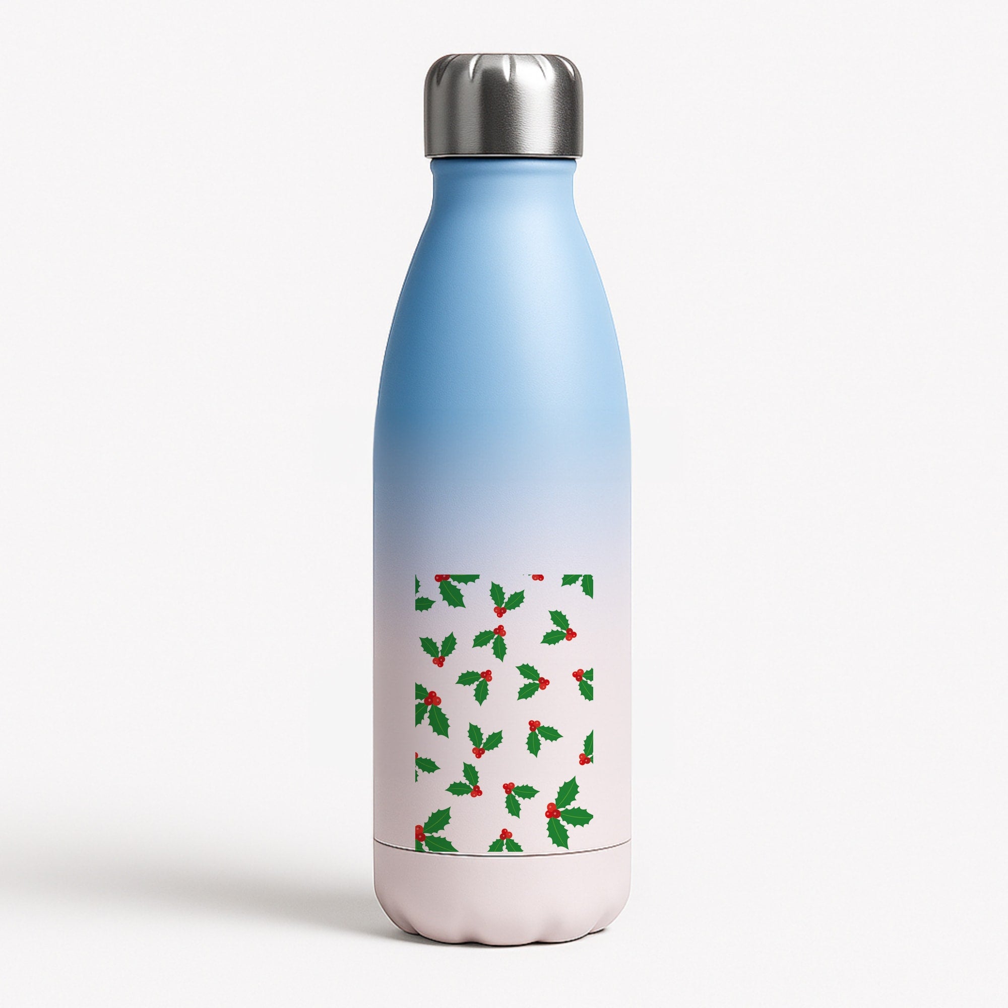 Holly - Christmas Patterns Blue Water Bottle