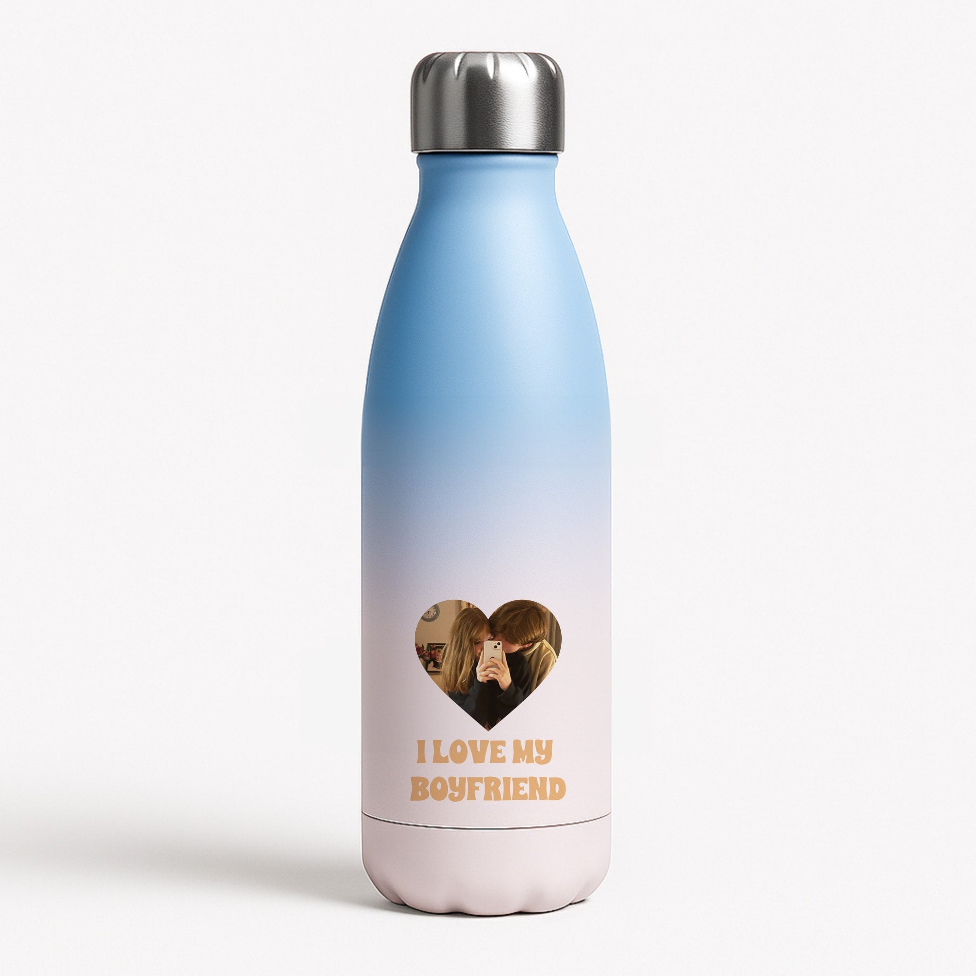 I Love My Boyfriend - Personalised Couples Blue Water Bottle