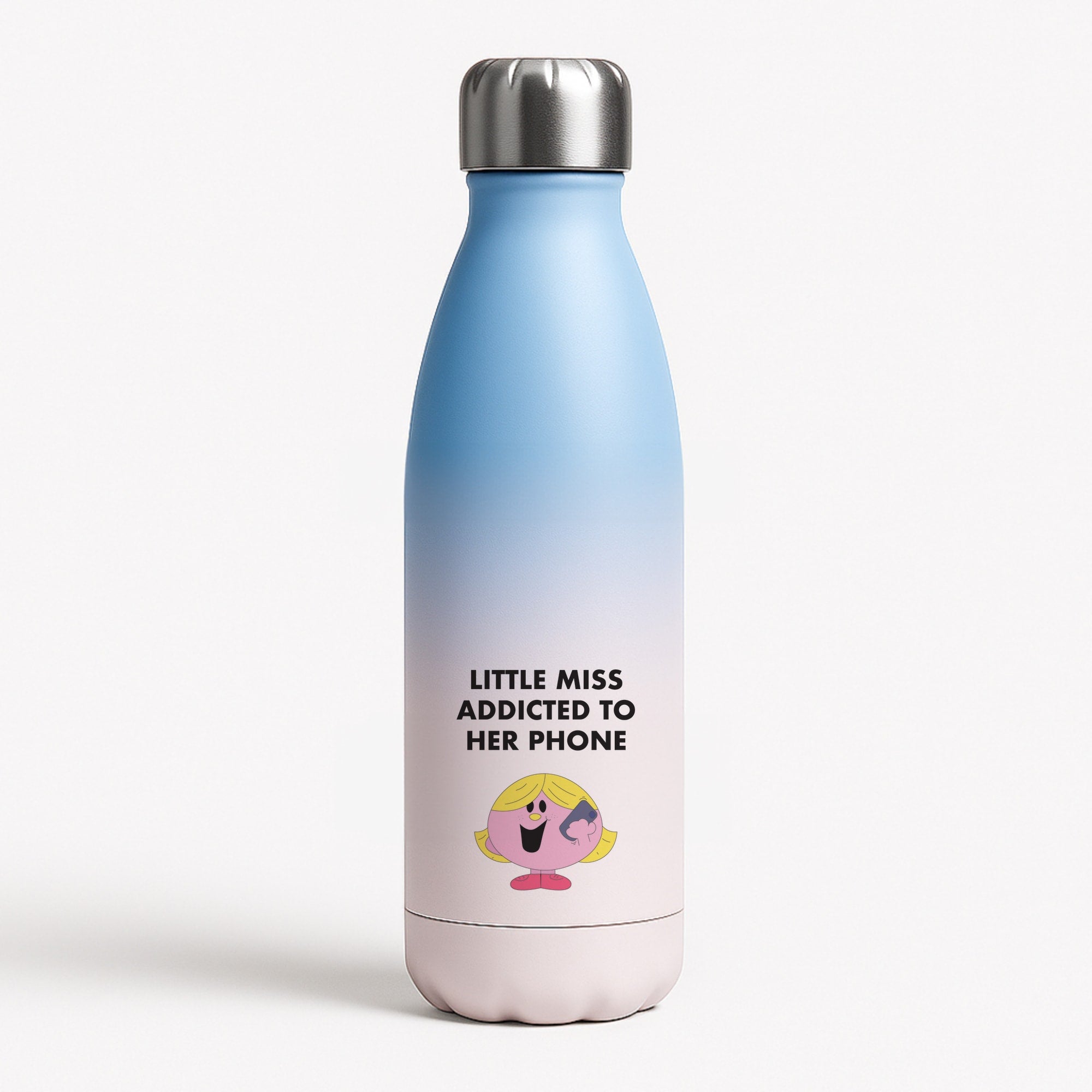 Little Miss Addicted To Her Phone - Aesthetic Quote Blue Water Bottle