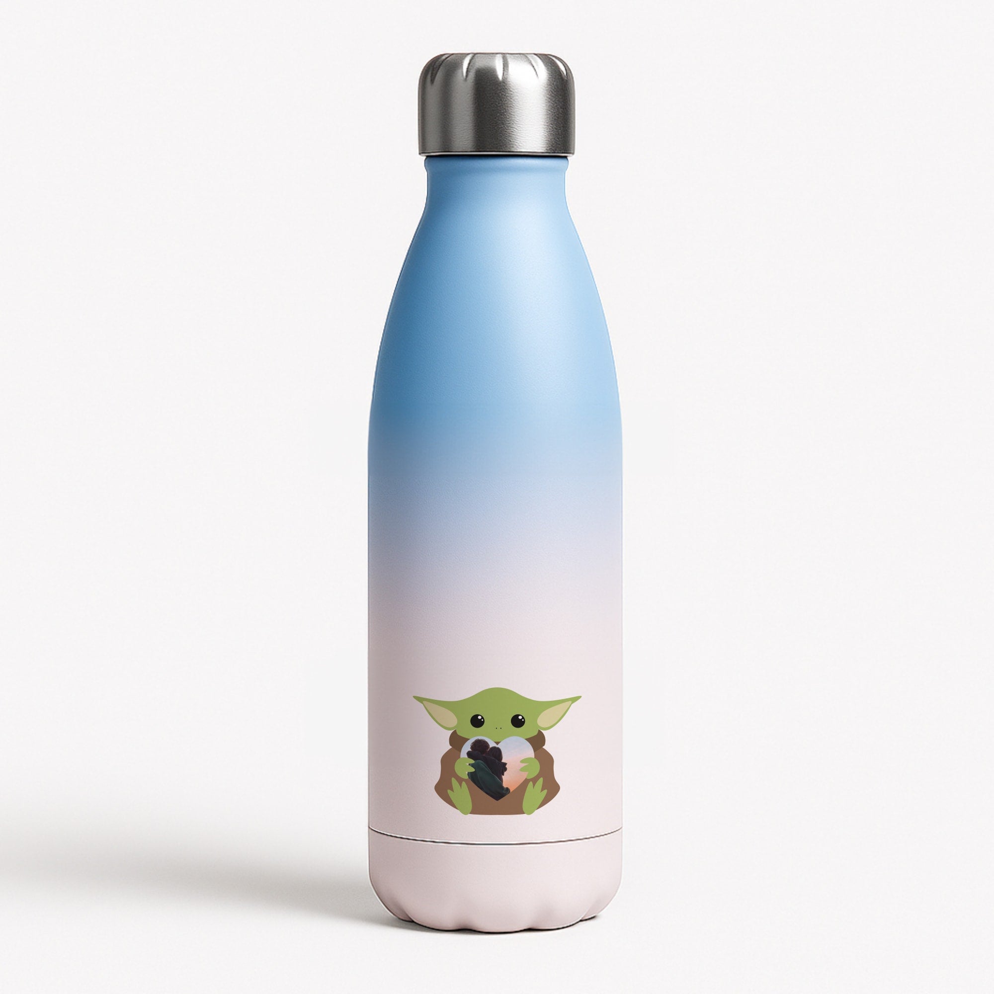 Baby Yoda - Personalised Couples Blue Water Bottle