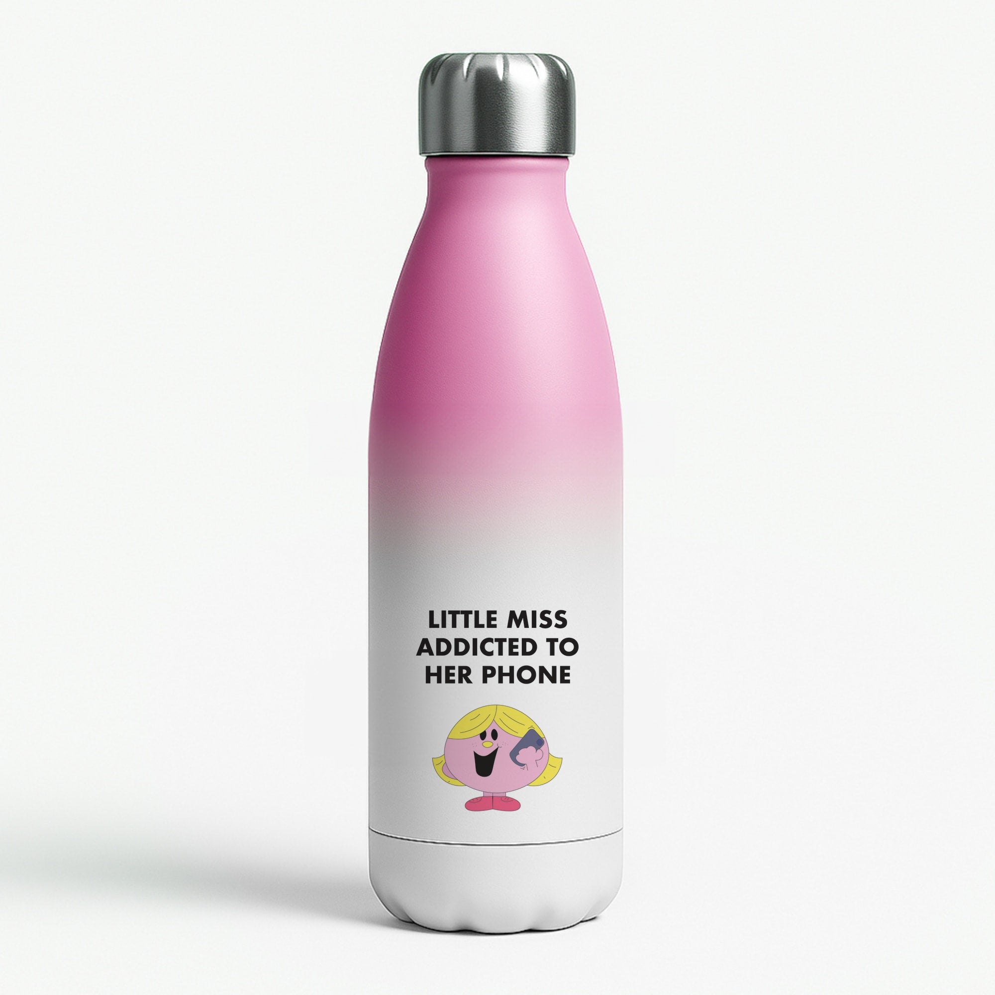 Little Miss Addicted To Her Phone - Aesthetic Quote Pink Water Bottle