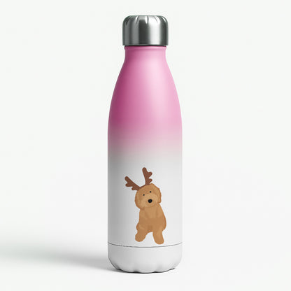 Dog Christmas Ears Pink Water Bottle