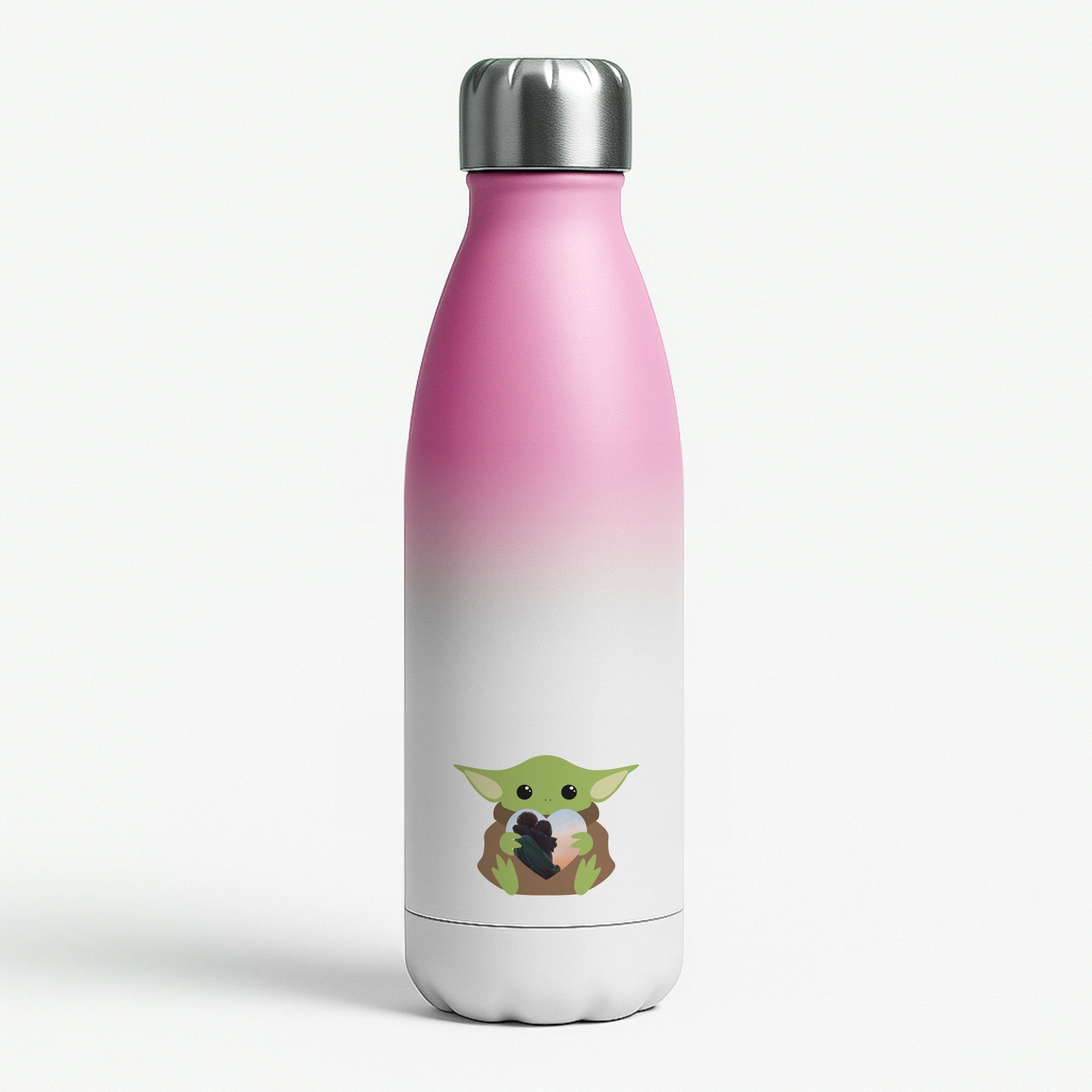 Baby Yoda - Personalised Couples Pink Water Bottle