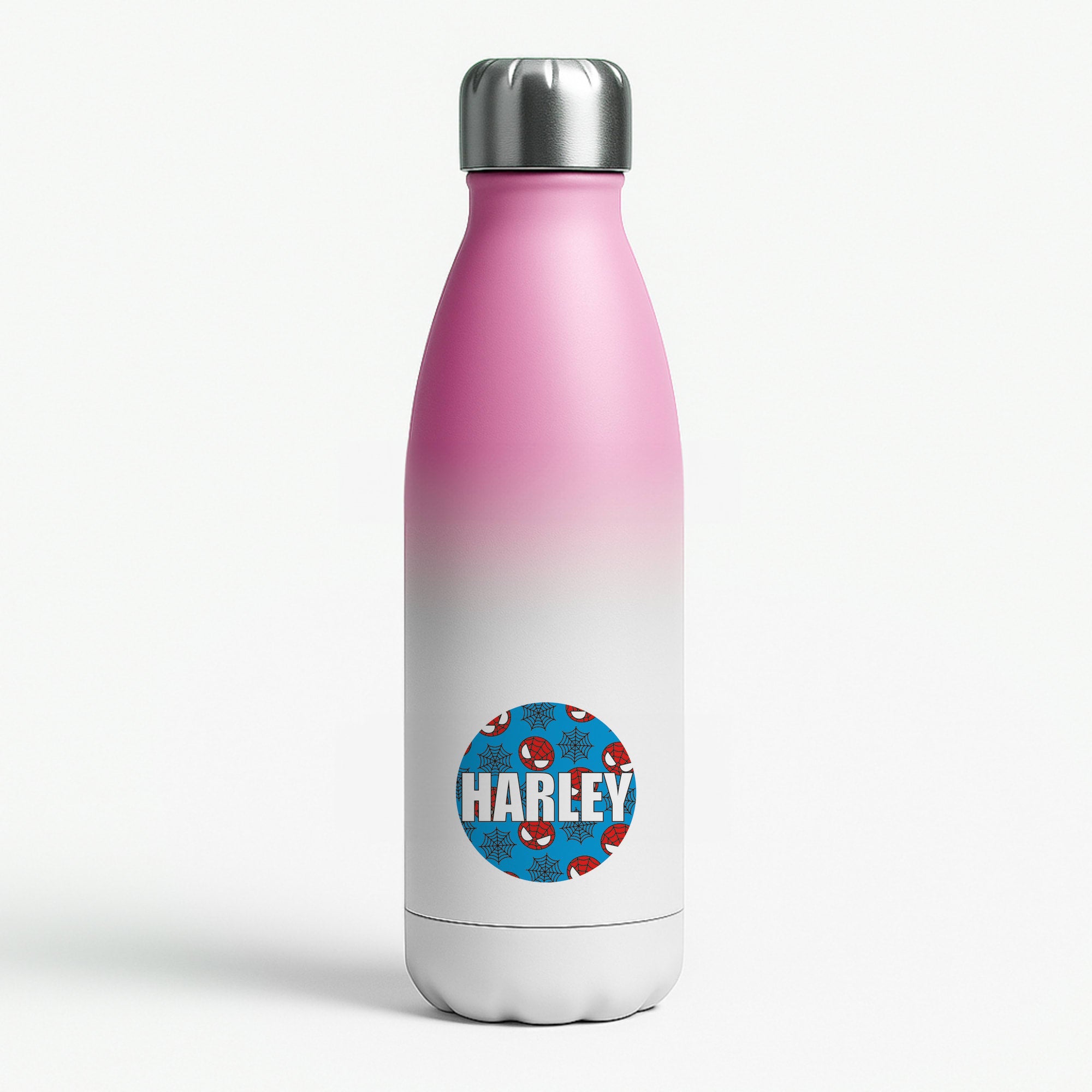 Spiderman And Webs - Personalised Superhero Comic Pink Water Bottle