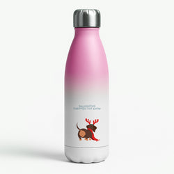 Dachshund Through The Snow - Christmas Pink Water Bottle