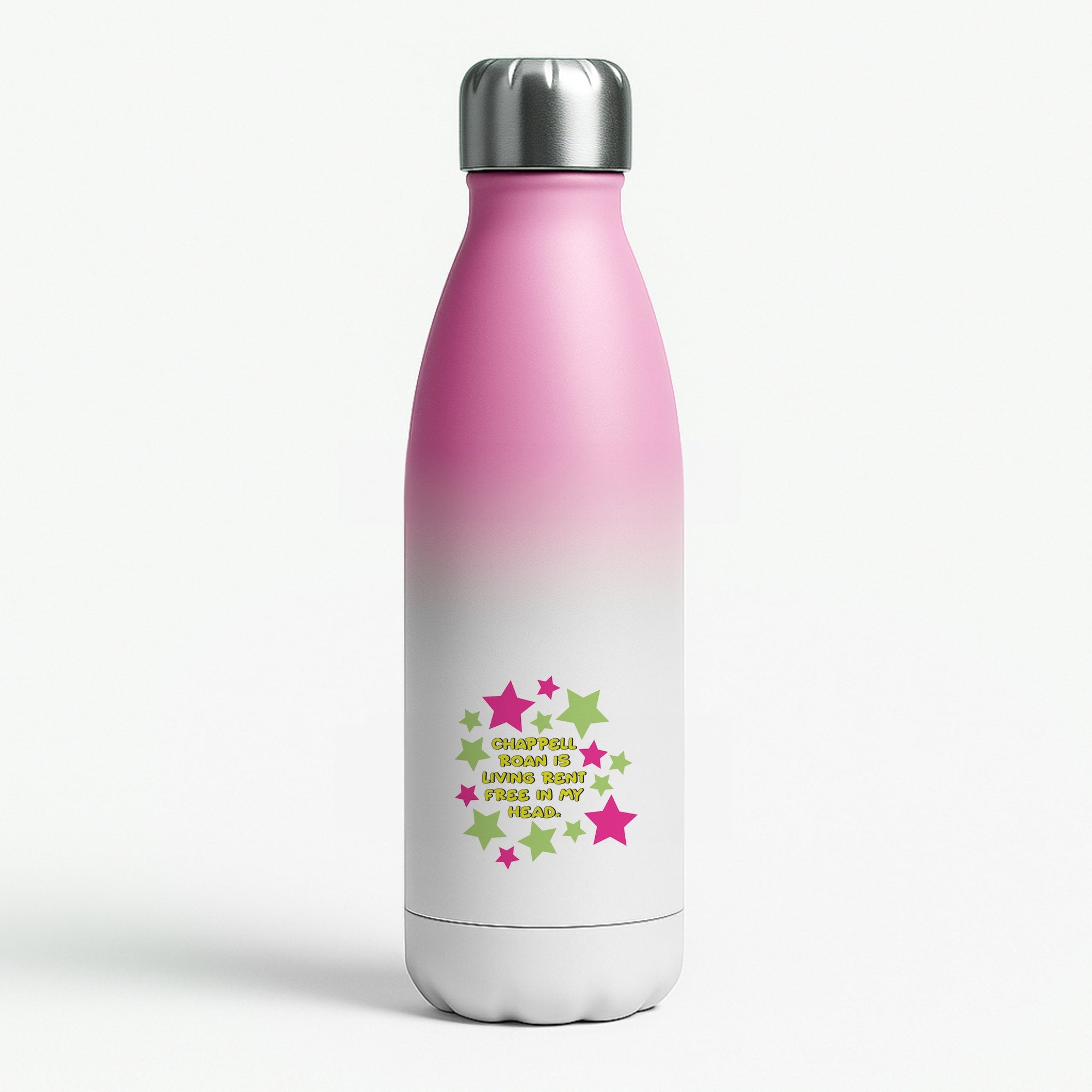 Chappell Rent Free In My Head Pink Water Bottle