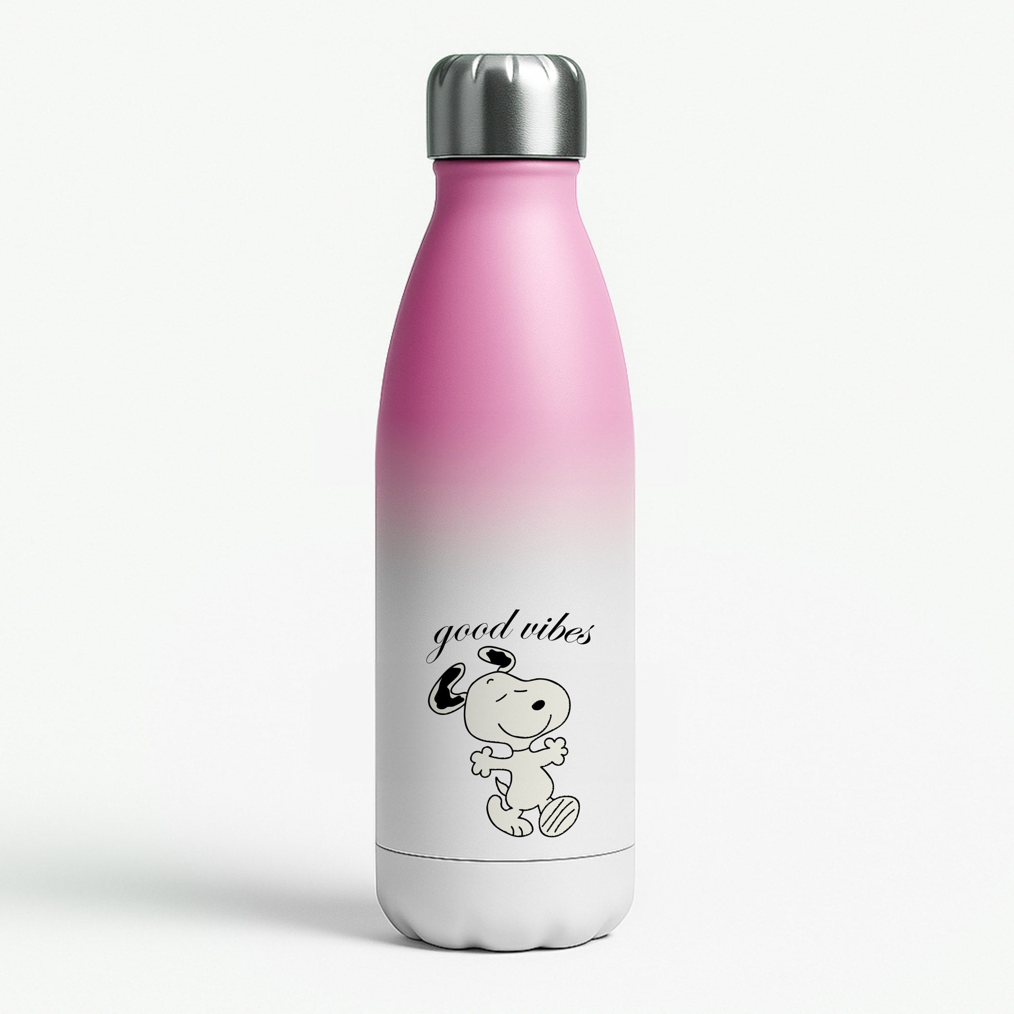 Good Vibes Cartoon Beagle Pink Water Bottle