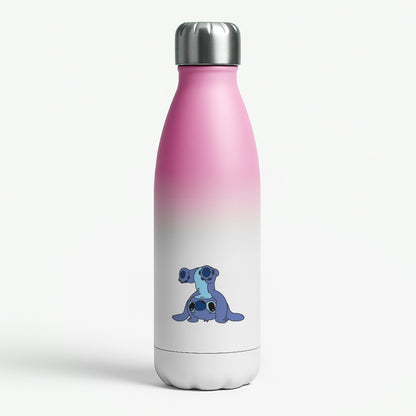 Cute Blue Alien Handstand Pink Water Bottle
