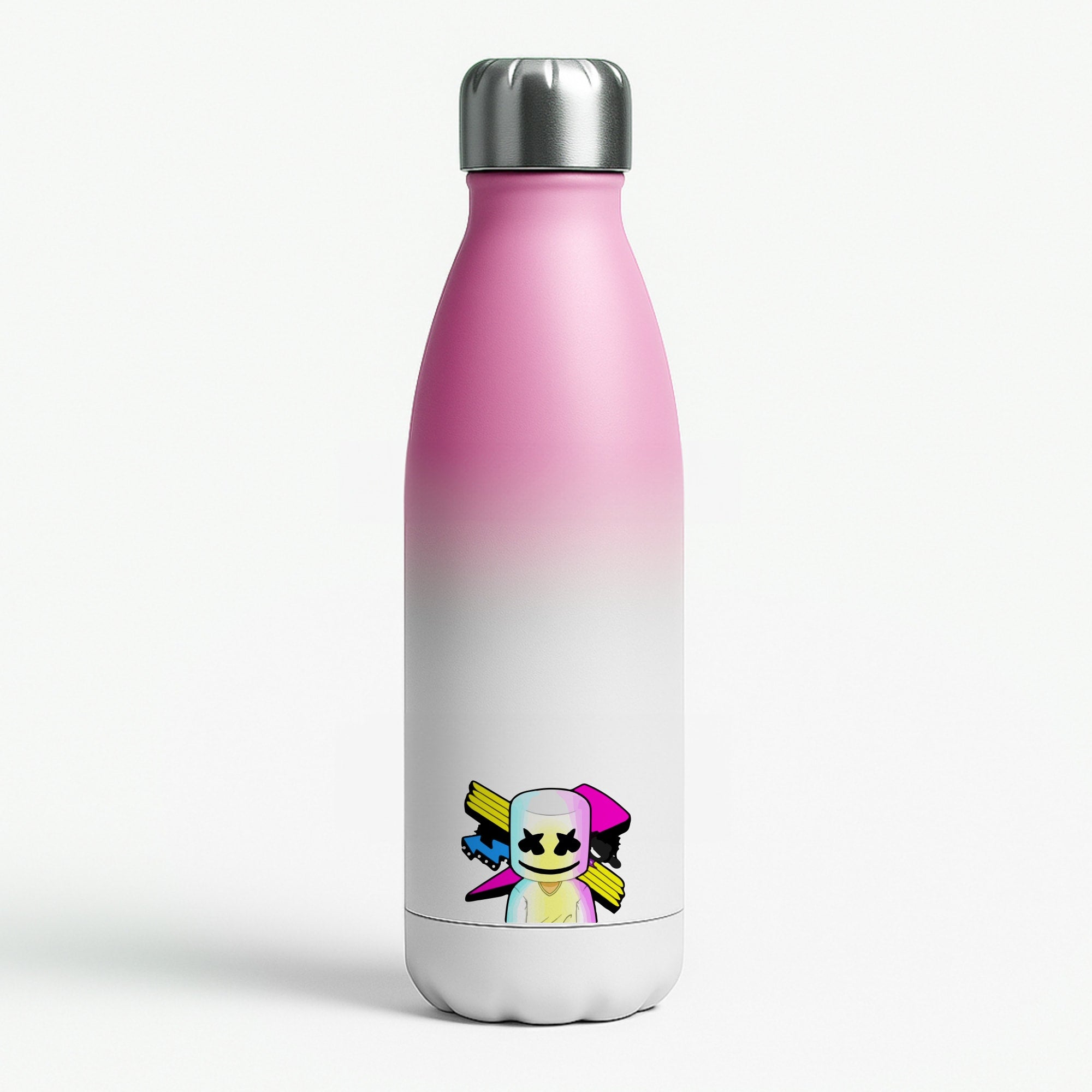 Neon Logo White Helmet DJ Pink Water Bottle