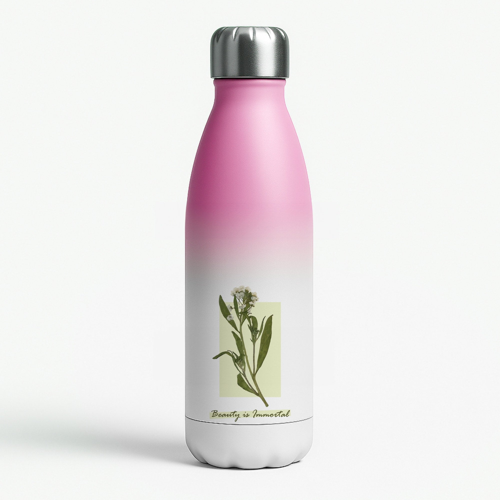 Beauty Is Immortal Press Flower Pink Water Bottle